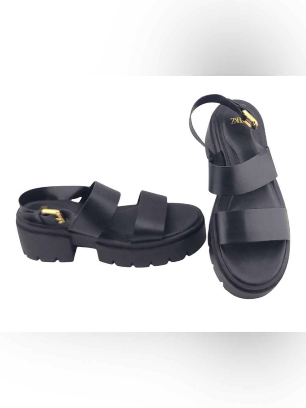 Zara Black Chunky Double-Strap Platform Sandals